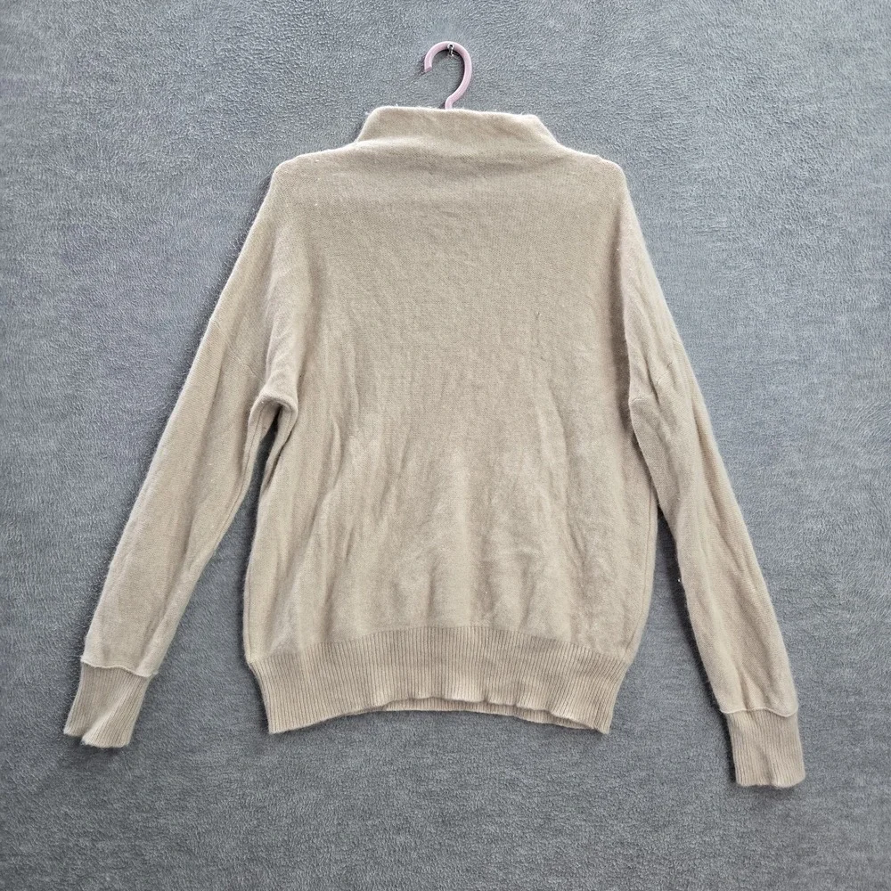 Tahari Women Sweater M Beige Knit 2 Ply Cashmere Long Sleeve‎ Mock Neck Pullover